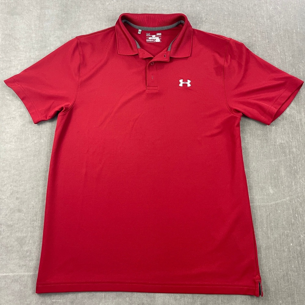 Under Armour Mens Large Red Polo Shirt HeatGear Loose Fit Performance‎